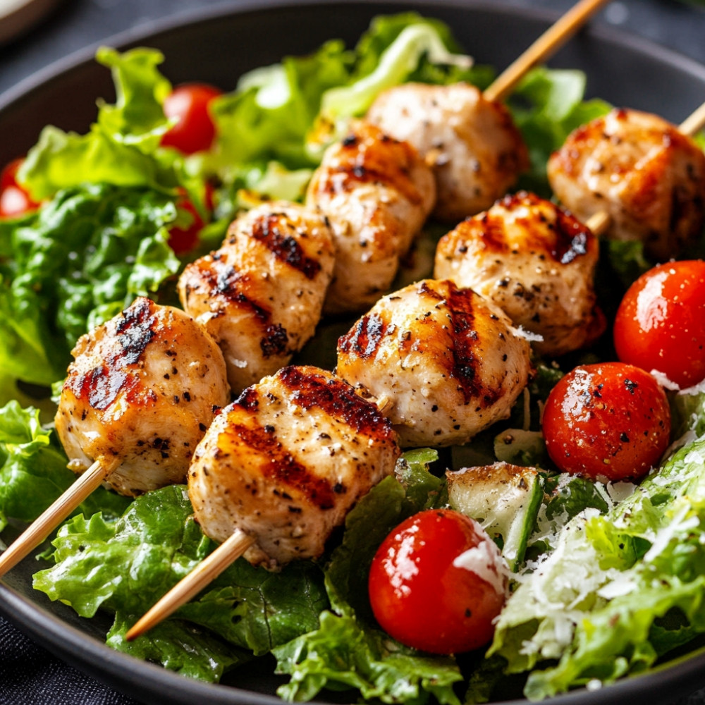 Brochettes style salade César au poulet