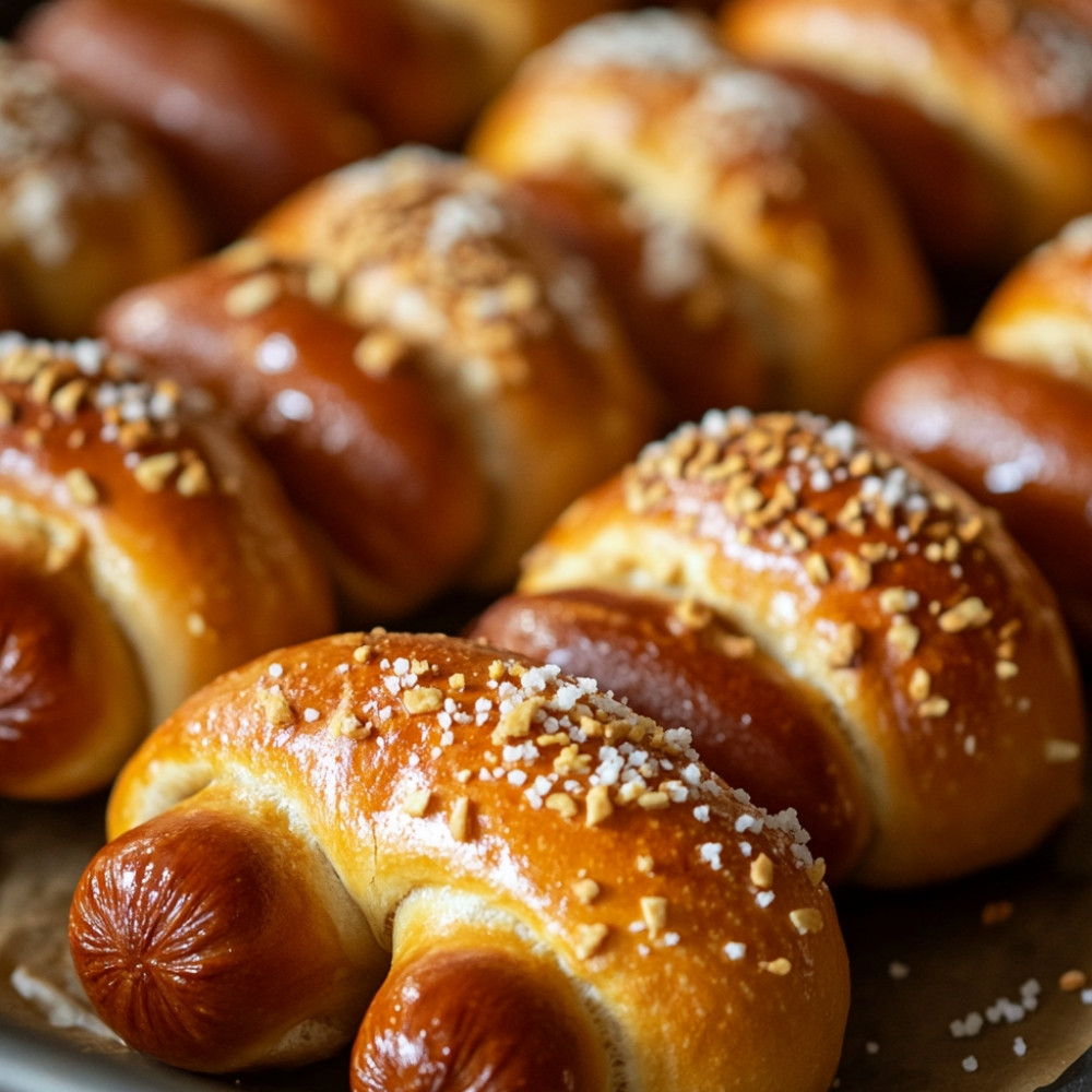 Cachorros-quentes com pretzel caseiro