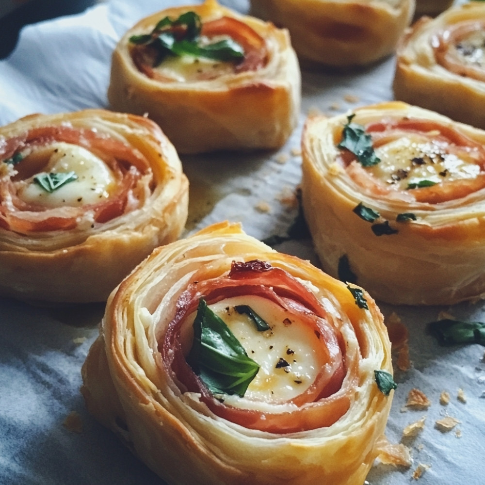 Rolos de Massa Folhada com Presunto e Queijo