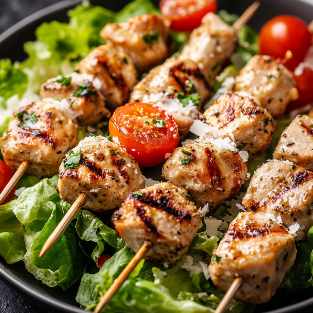 Brochettes style salade César au poulet