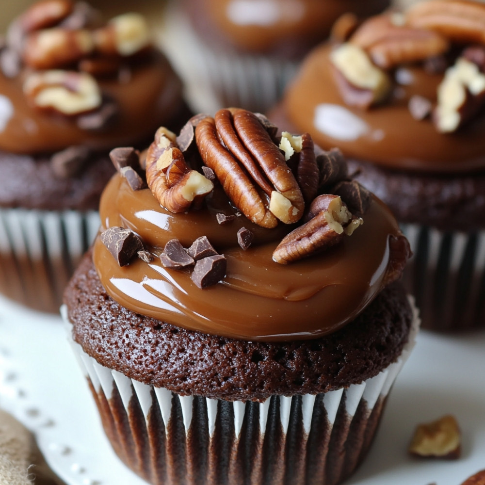 Cupcakes de Chocolate, Caramelo e Pecans