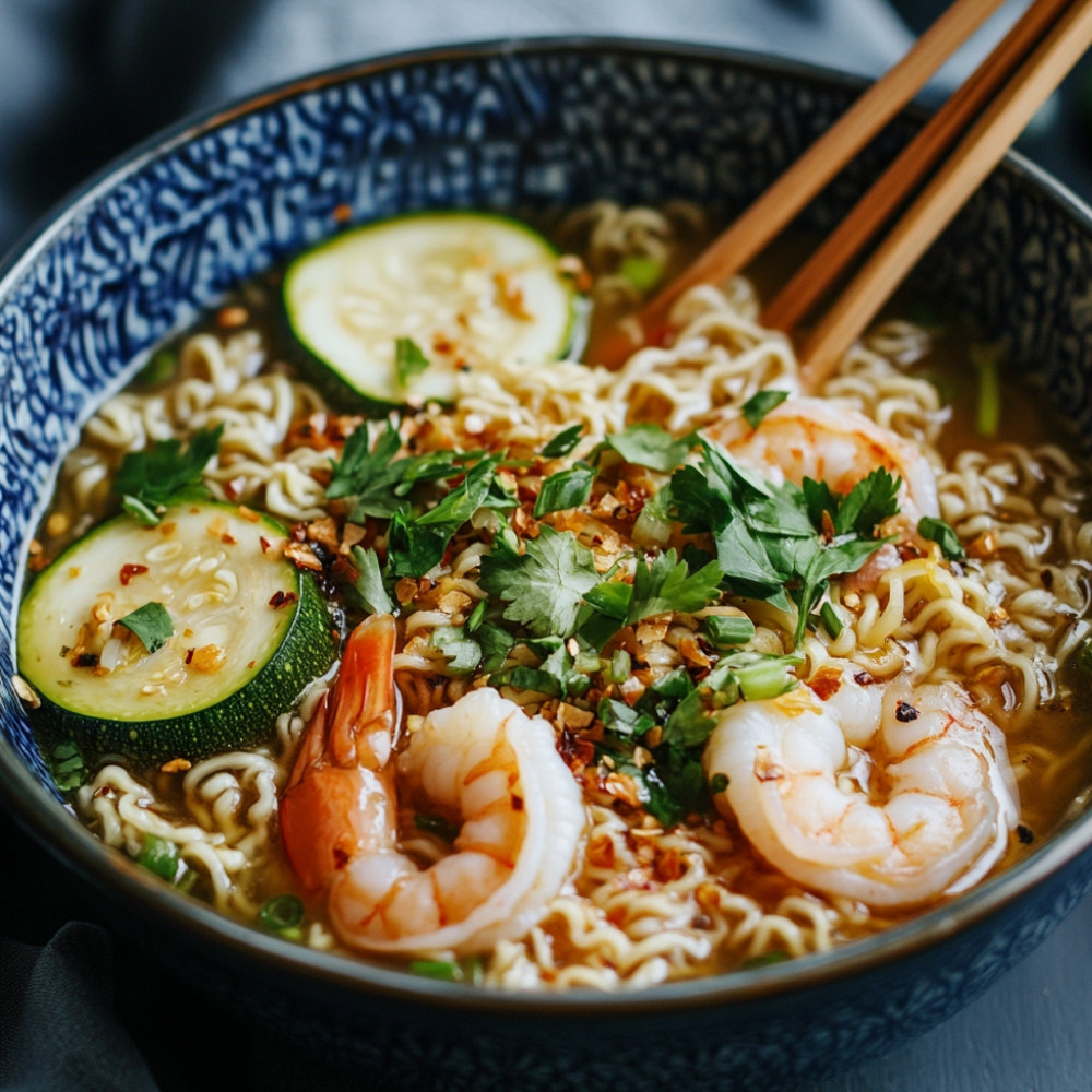 Ramen de crevettes e abobrinha