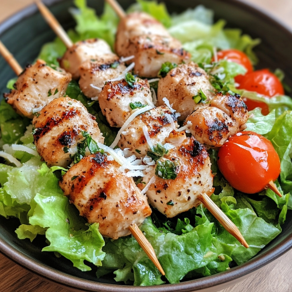Brochettes style salade César au poulet
