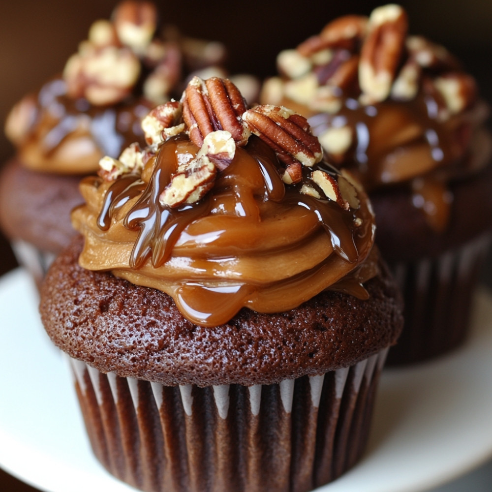 Cupcakes de Chocolate, Caramelo e Pecans