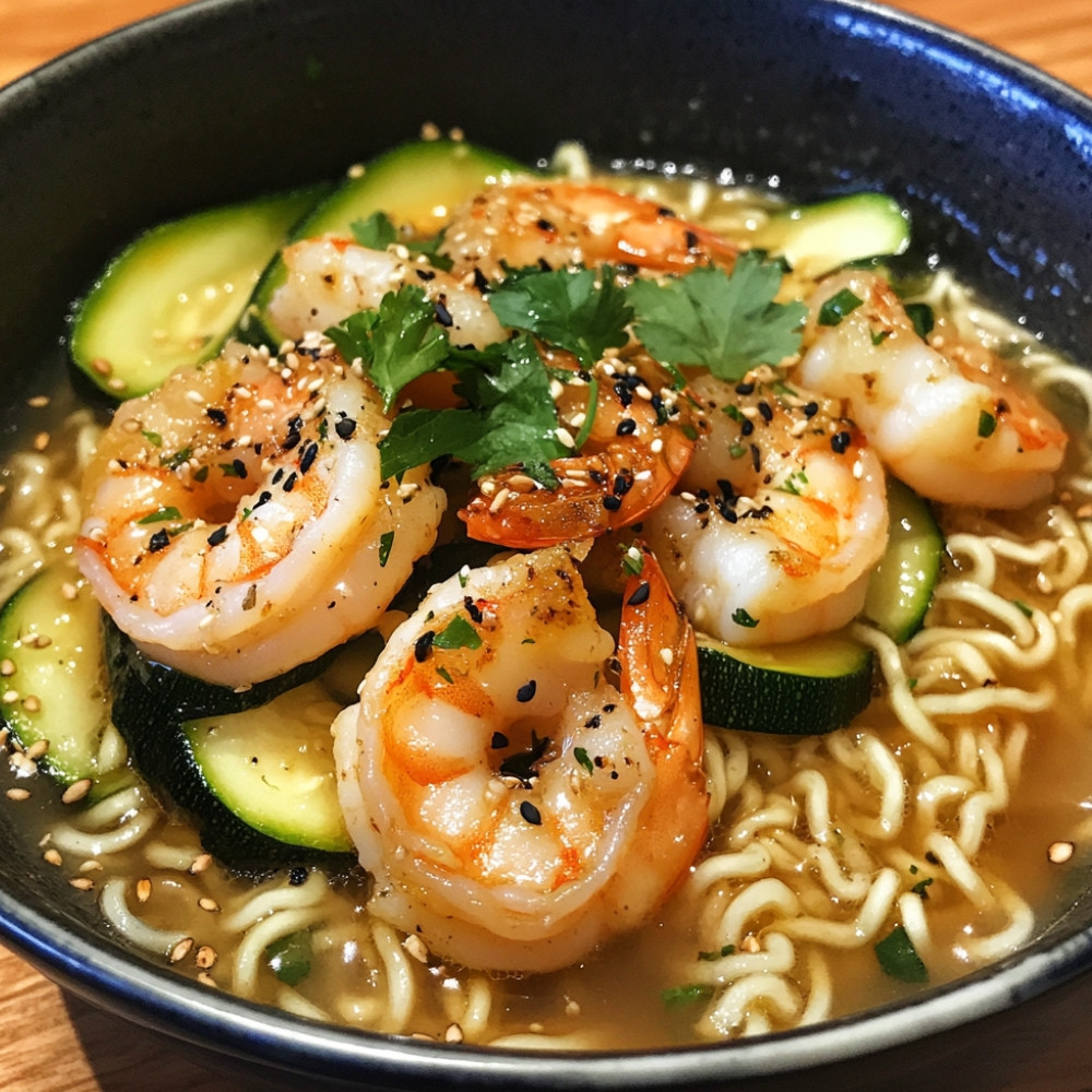 Ramen de crevettes e abobrinha