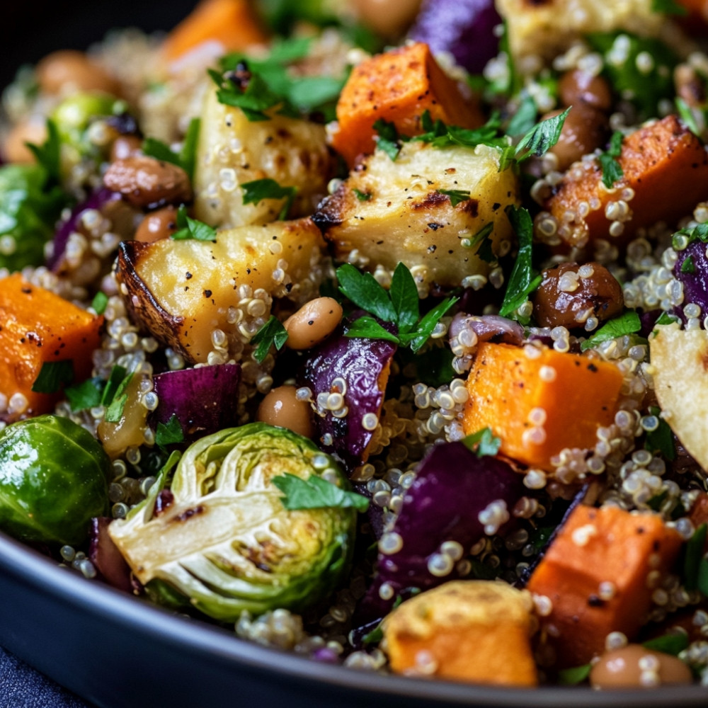 Salada de Quinoa com Legumes Assados ao Molho de Mel e Mostarda