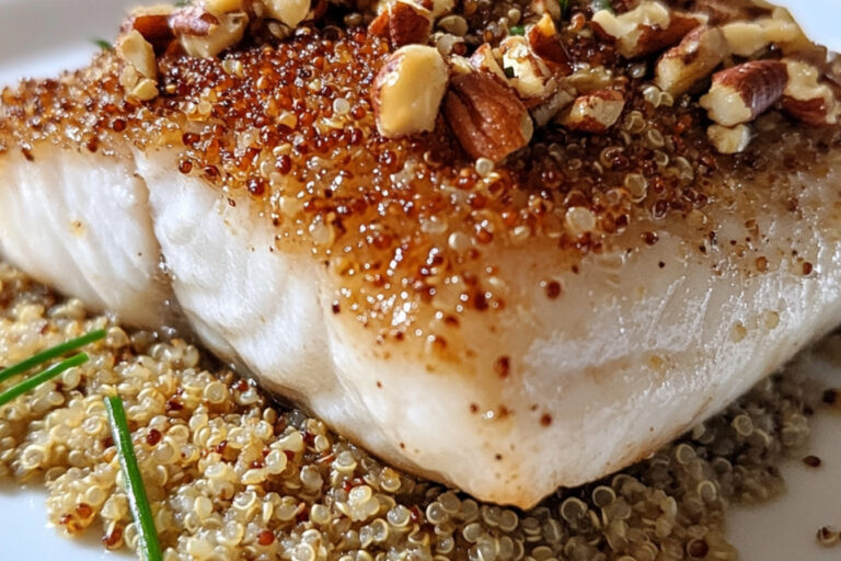Peixe branco em crosta de quinoa, bordo e pecãs na air fryer
