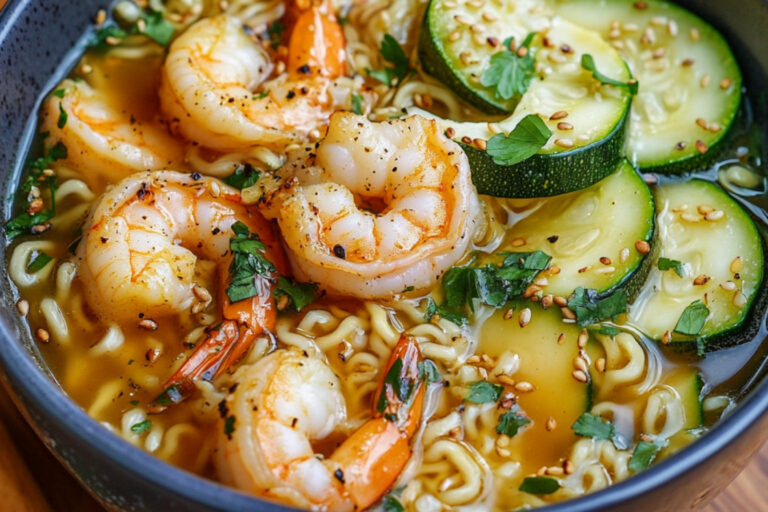 Ramen de crevettes e abobrinha