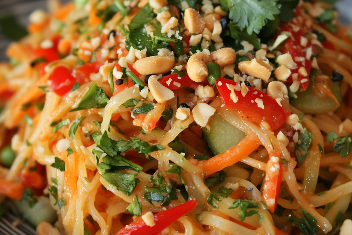 Salada de macarrão tailandesa com molho de amendoim