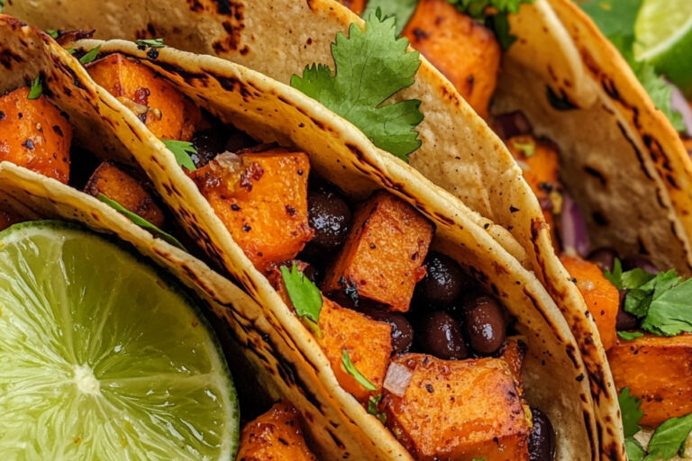 Tacos de batata-doce assada com mel e limão e feijão preto